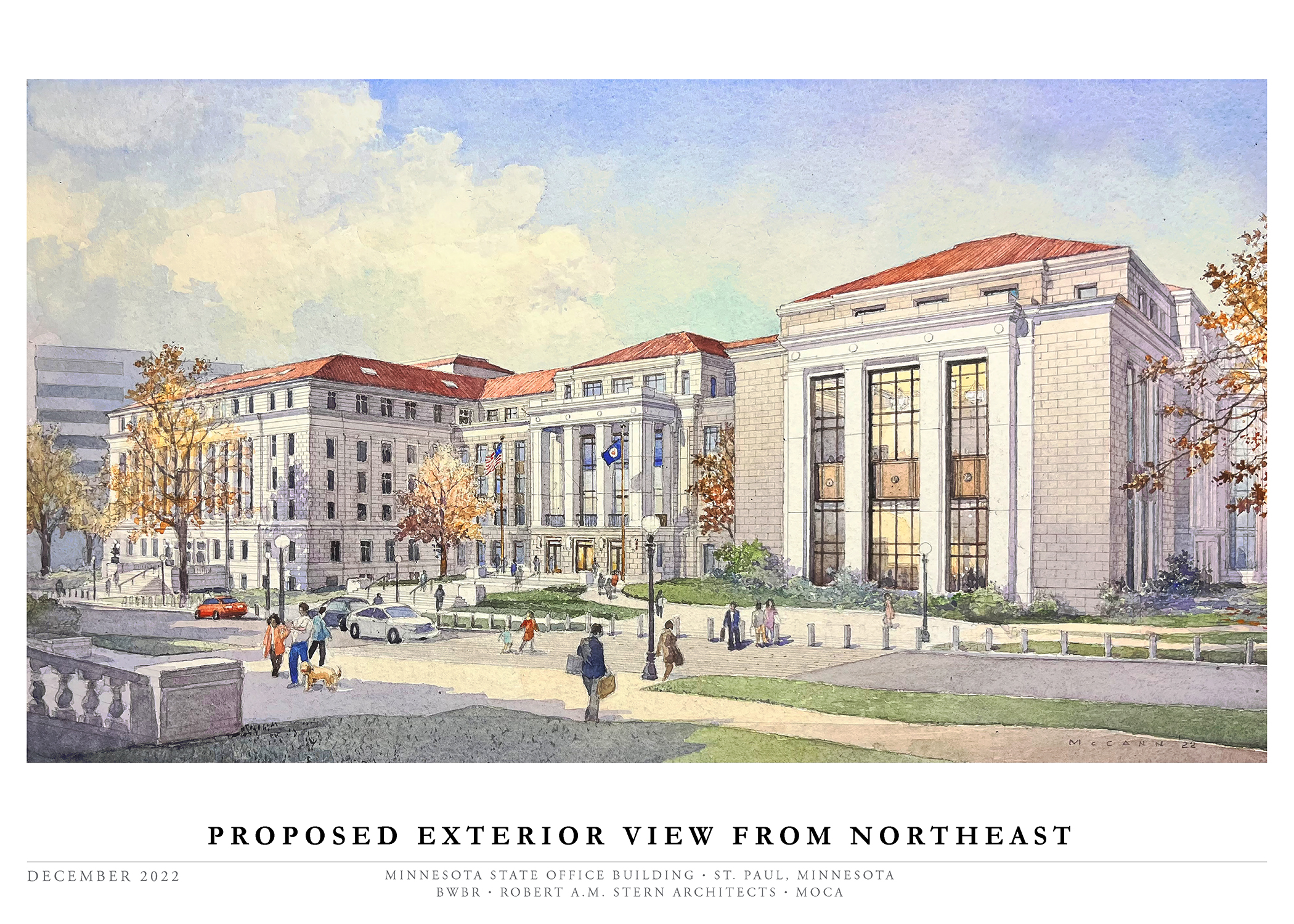 An exterior rendering of the proposed renovations to the State Office Building that houses House lawmakers and staff. (Image provided by MOCA Systems)